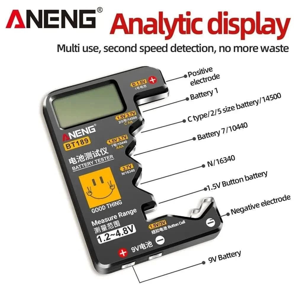 ANENG BT189 Universal Battery Tester - LCD Display for 9V, AA, AAA, C, D & More