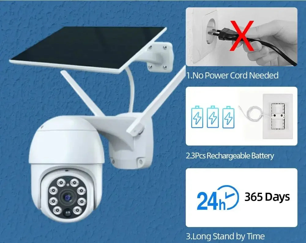 5MP Solar WiFi Camera - PTZ Outdoor Surveillance with PIR Human Tracking & Tuya App