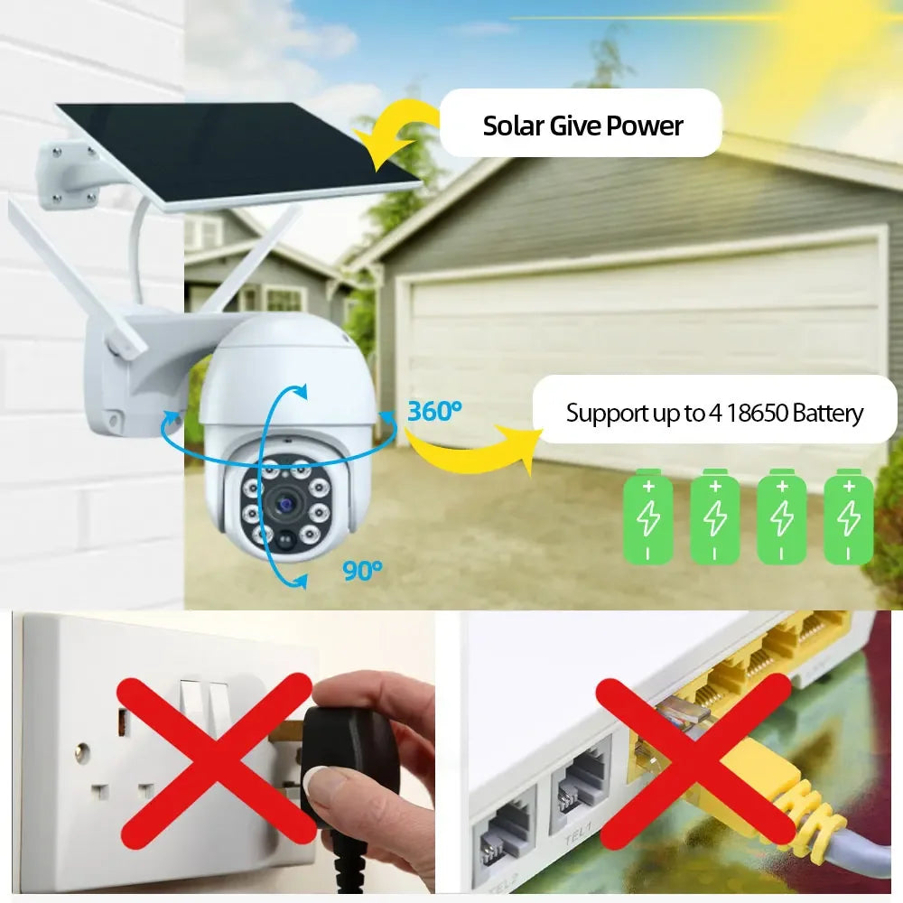 5MP Solar WiFi Camera - PTZ Outdoor Surveillance with PIR Human Tracking & Tuya App