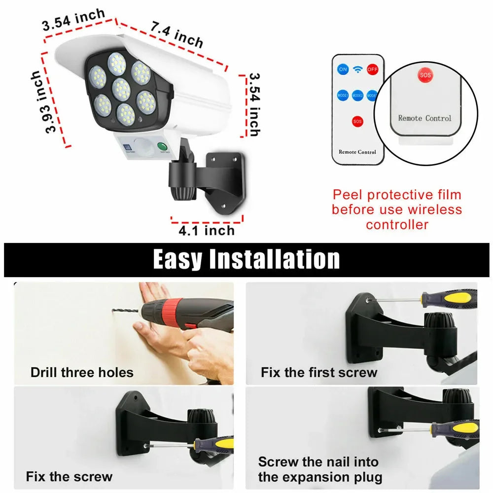 Outdoor Solar Motion Sensor Security Light - 77 LED Dummy Camera Floodlight, IP65 Waterproof