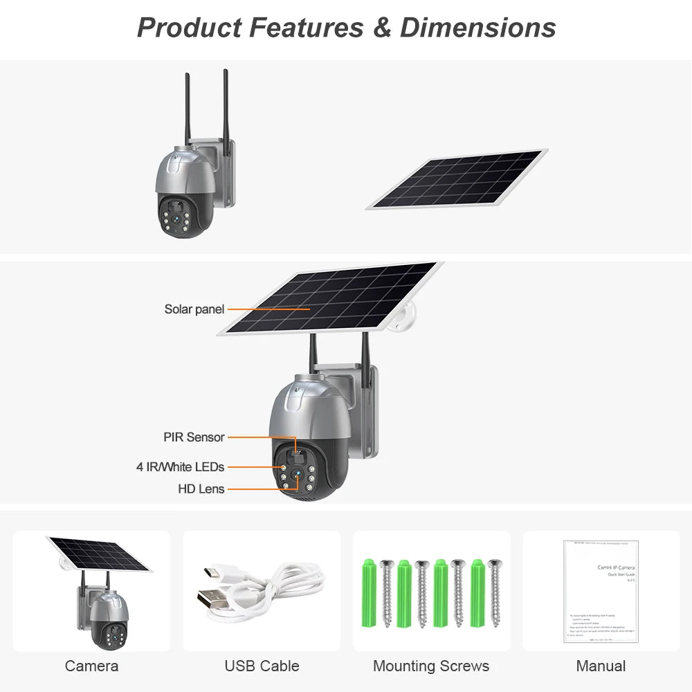 SANSCO 4K 8MP Solar PTZ Camera - 4G Battery Security with PIR Motion Detection