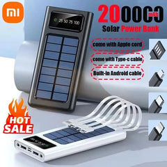 Xiaomi 200000mAh Solar Power Bank Built Cables Solar Charger 2 USB Ports External with LED Light Super Fast Charger Powerbank