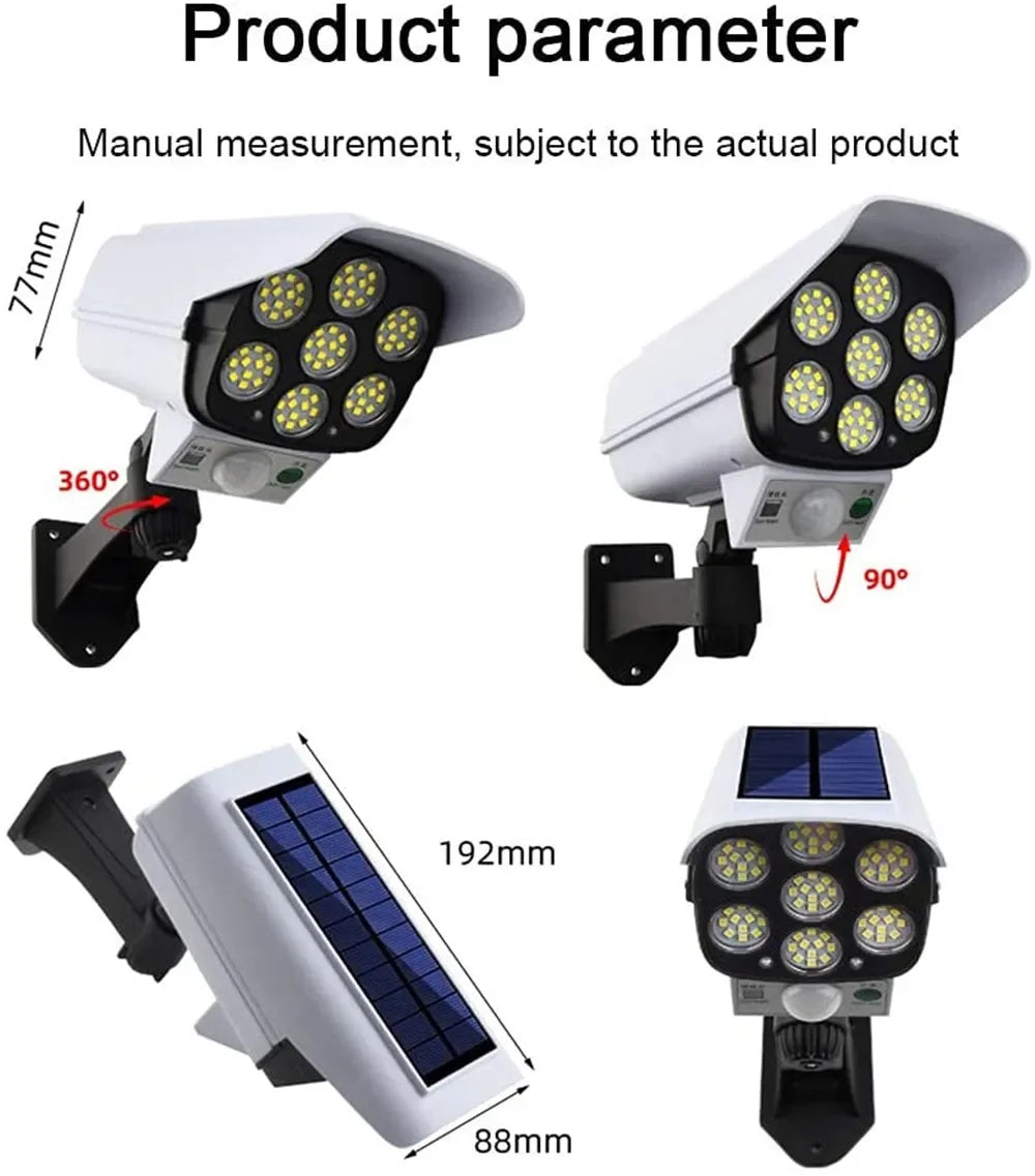 Outdoor Solar Motion Sensor Security Light - 77 LED Dummy Camera Floodlight, IP65 Waterproof