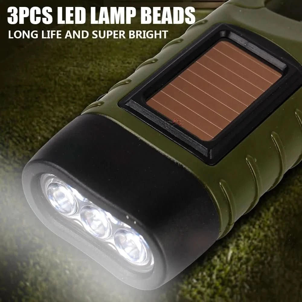 Tent Light LED Flashlight | Hand Crank Dynamo & Solar Torch for Camping