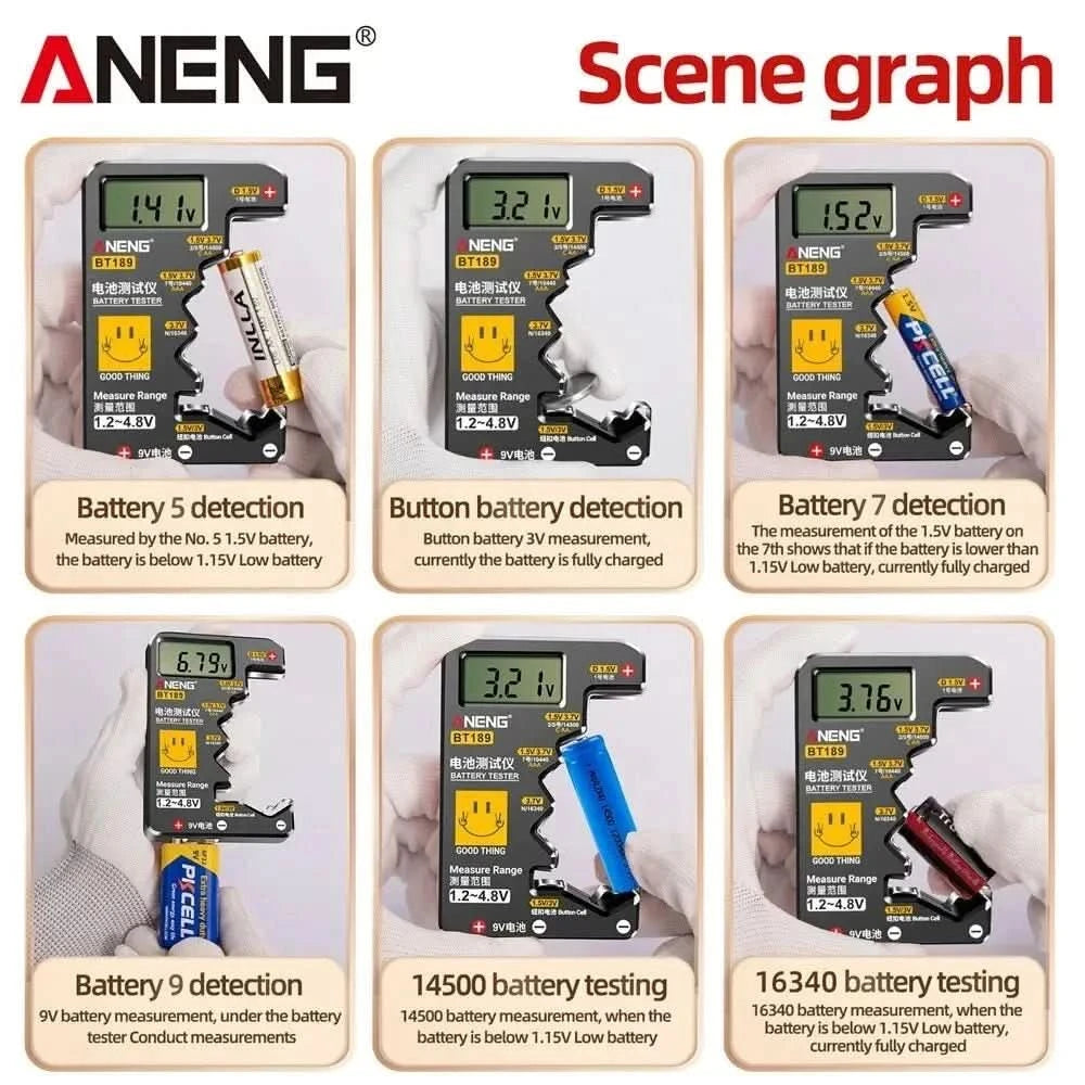 ANENG BT189 Universal Battery Tester - LCD Display for 9V, AA, AAA, C, D & More