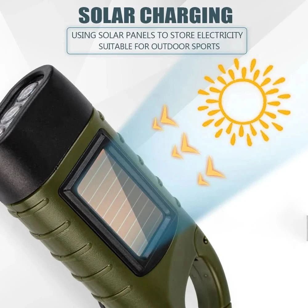 Tent Light LED Flashlight | Hand Crank Dynamo & Solar Torch for Camping