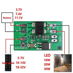 Automatic Solar Panel Battery Charger & LED Night Light Lamp Control for Garden & Street Light - 3.7V 7.4V 11.1V Module