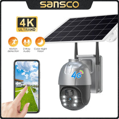 SANSCO 4K 8MP Solar PTZ Camera - 4G Battery Security with PIR Motion Detection