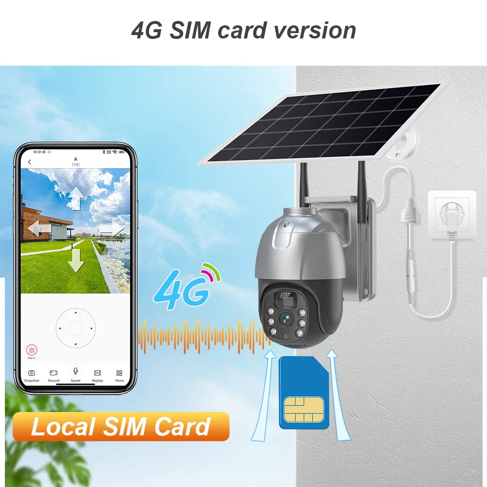 SANSCO 4K 8MP Solar PTZ Camera - 4G Battery Security with PIR Motion Detection