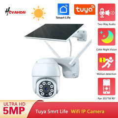 5MP Solar WiFi Camera - PTZ Outdoor Surveillance with PIR Human Tracking & Tuya App