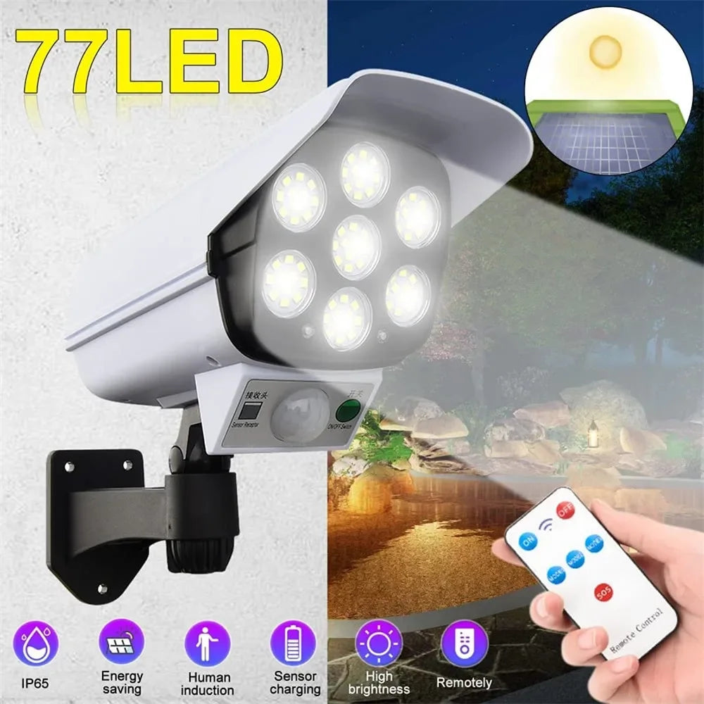 Outdoor Solar Motion Sensor Security Light - 77 LED Dummy Camera Floodlight, IP65 Waterproof