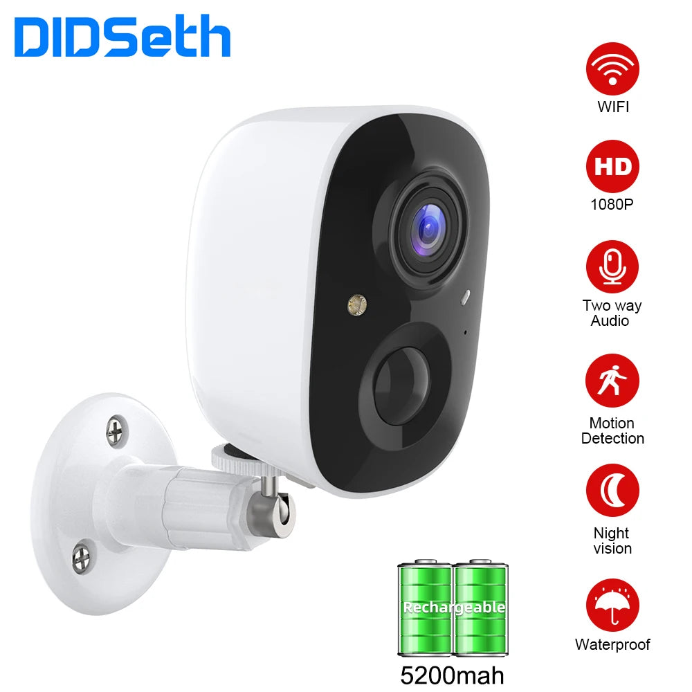 DIDSeth 4MP Rechargeable WiFi Outdoor Security Camera - Battery-Powered, IP66 Weatherproof Floodlight