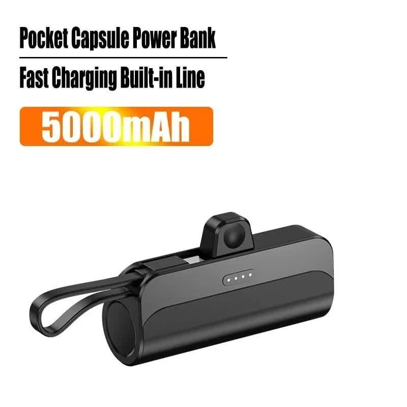 New Power Bank 5000mAh Ultra Mini Capsule for iPhone & Android - Fast Charging External Battery