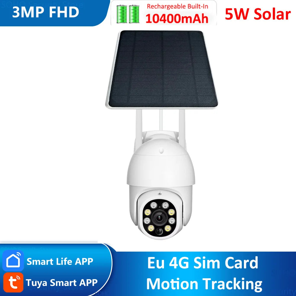 EU 4G LTE Solar-Powered Outdoor PTZ Security Camera - 3MP Waterproof Motion Tracking